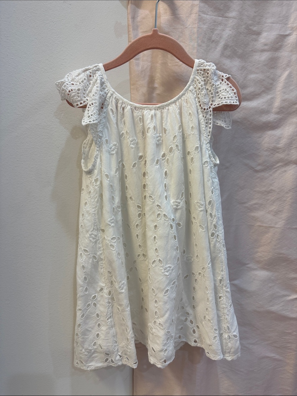 LoveShackFancy White Eyelet Lace Cap-Sleeve Dress